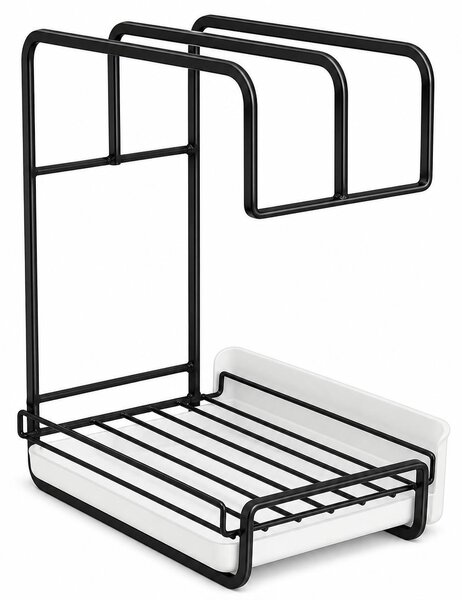 27 x 22 x 14,5 cm – organizer kuchenny ze stali węglowej, organizer na ściereczki kuchenne z wyjmowaną tacką ociekową – DRYORA, czarny