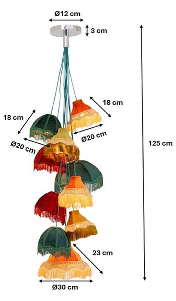 KARE Lampa wisząca designerska Saloon Fringes, możliwość ściemniania, multikolor, salon / jadalnia, tworzywo sztuczne, design