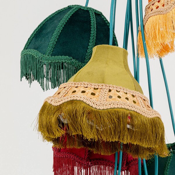KARE Lampa wisząca designerska Saloon Fringes, możliwość ściemniania, multikolor, salon / jadalnia, tworzywo sztuczne, design