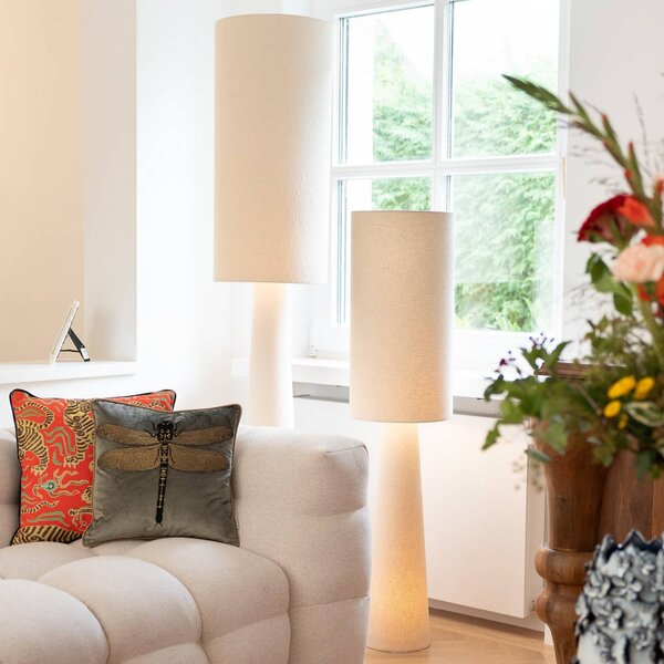 KARE Lampa stojąca designerska Marleen, kremowy / amber, salon / jadalnia, tkanina / materiał / jedwab, design