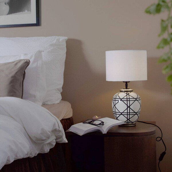 PR Home Lampa stołowa New York, biały / opal, salon / jadalnia, tkanina / materiał / jedwab