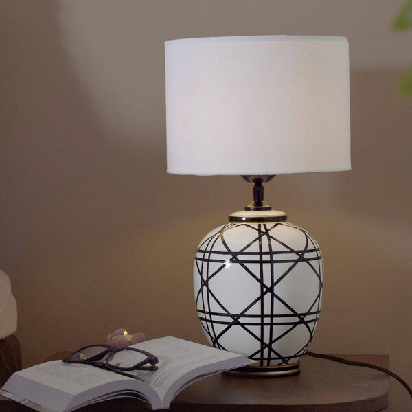 PR Home Lampa stołowa New York, biały / opal, salon / jadalnia, tkanina / materiał / jedwab