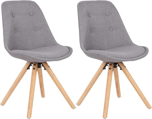 Krzeso dla goci Happyment Nuni – szare – krzesa do jadalni – obicie materiaowe – drewniane nogi – zestaw 2 sztuk – wysoko siedziska 46 cm – Deluxe