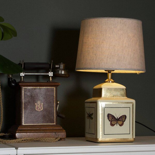 PR Home Lampa stołowa Lucca, kremowy / amber, salon / jadalnia, tkanina / materiał / jedwab