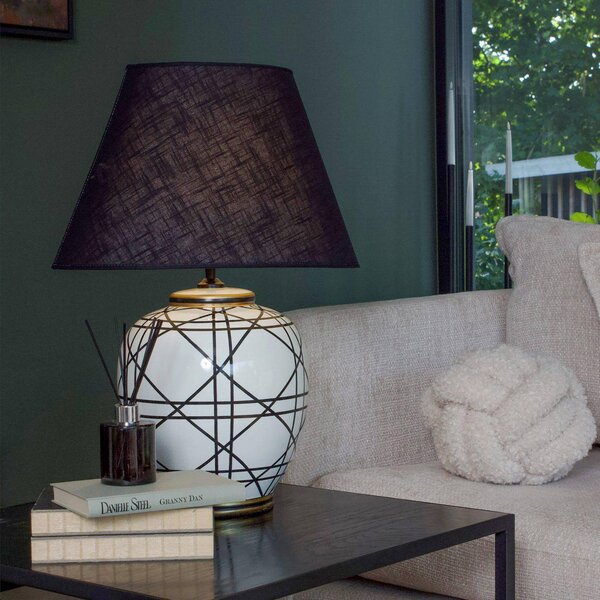 PR Home Lampa stołowa New York, czarny, salon / jadalnia, tkanina / materiał / jedwab