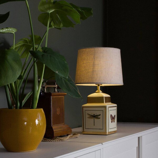 PR Home Lampa stołowa Lucca, kremowy / amber, salon / jadalnia, tkanina / materiał / jedwab