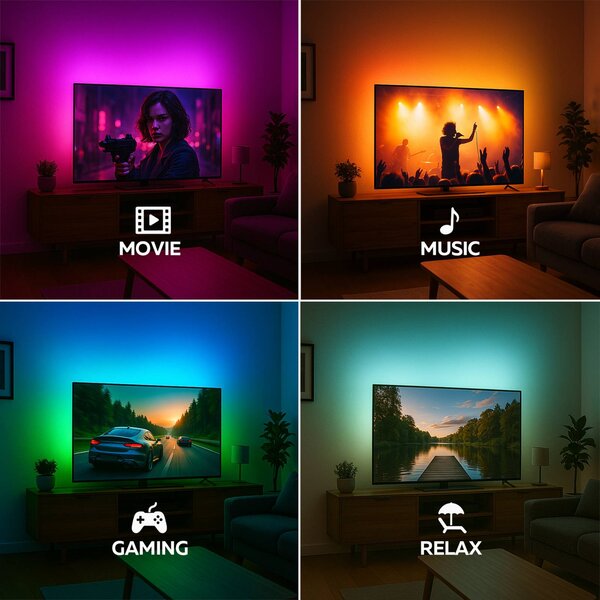 Calex Zestaw Smart HDMI Sync Box z taśmą LED, 250 cm, RGBW Set, możliwość ściemniania, biały / opal, salon / jadalnia, tworzywo sztuczne, nowoczesny