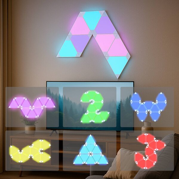 Calex Smart LED kinkiet TRIANGLES, 9-częściowy, RGBW, ściemniany możliwość ściemniania, biały / opal, salon / jadalnia, tworzywo sztuczne, nowoczesny