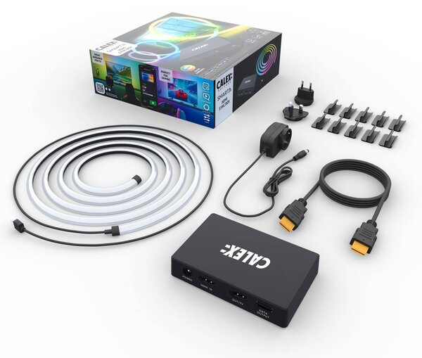 Calex Zestaw Smart HDMI Sync Box z taśmą LED, 250 cm, RGBW Set, możliwość ściemniania, biały / opal, salon / jadalnia, tworzywo sztuczne, nowoczesny