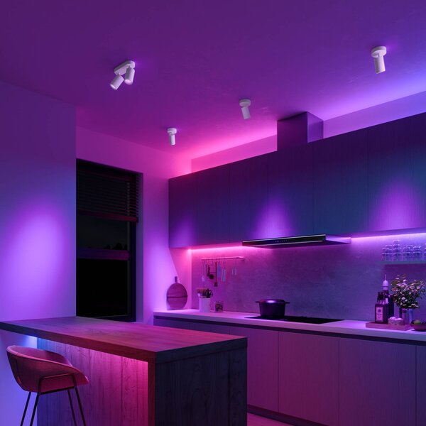 Calex Smart Reflektor sufitowy biały długość 22 cm 2-punktowa GU10-LED RGBW Smart, możliwość ściemniania, biały / opal, salon / jadalnia, metal, nowoczesny