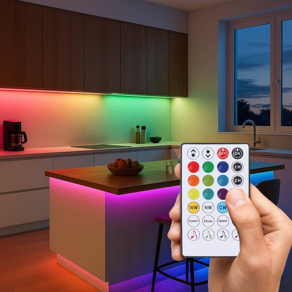 Calex Taśma LED Vista, długość 20 m, RGB, CCT, pilot zdalnego sterowania możliwość ściemniania, biały / opal, salon / jadalnia, tworzywo sztuczne, nowoczesny