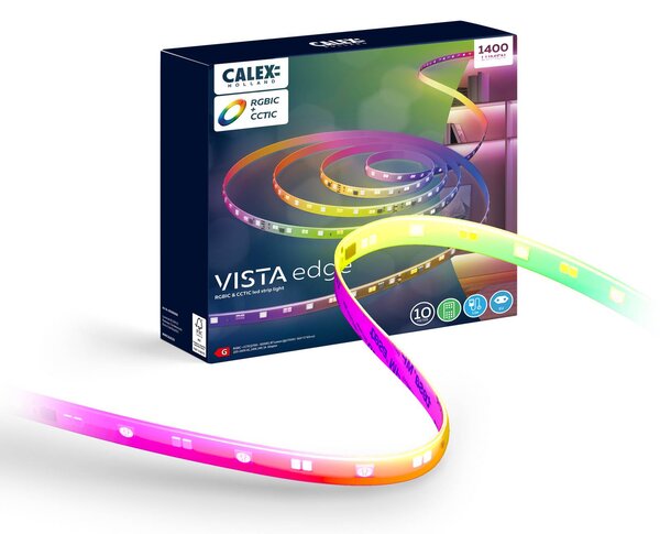 Calex Taśma LED Vista, długość 10 m, RGB, pilot CCT możliwość ściemniania, biały / opal, salon / jadalnia, tworzywo sztuczne, nowoczesny