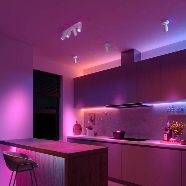 Calex Smart Reflektor sufitowy biały długość 49 cm 4-punktowa GU10-LED RGBW Smart, możliwość ściemniania, biały / opal, salon / jadalnia, metal, nowoczesny