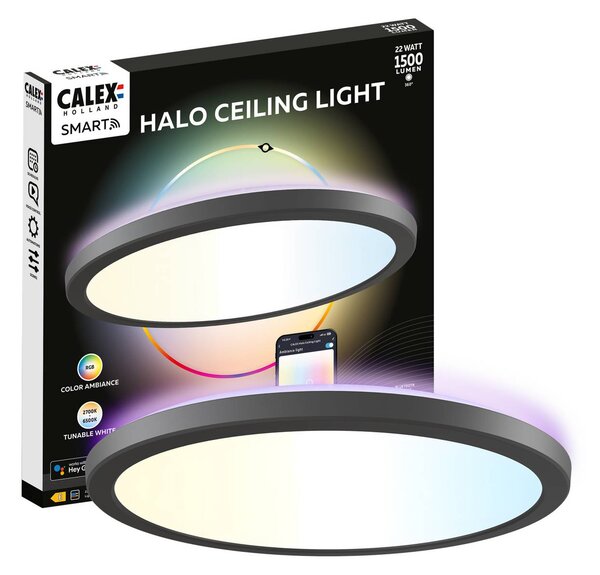 Calex Inteligentna lampa sufitowa Smart HALO, możliwość ściemniania, czarny, salon / jadalnia, tworzywo sztuczne, nowoczesny