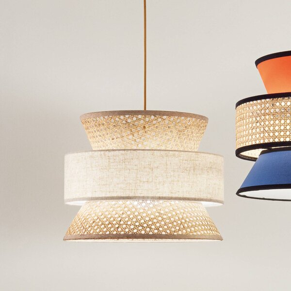 Luce Ambiente Design Lampa wisząca Gazebo, możliwość ściemniania, kremowy / amber, salon / jadalnia, drewno