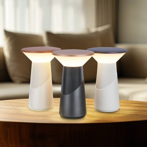 Briloner Lampa stołowa LED z akumulatorem Pilia, brązowo-antracytowa, wysokość 24 cm IP44 Pilla, możliwość ściemniania, salon / jadalnia, tworzywo sztuczne, nowoczesny