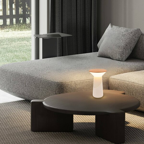 Briloner Lampa stołowa LED Pilia, brązowa/jasnoszara, wysokość 24 cm, IP44 Pilla, możliwość ściemniania, salon / jadalnia, tworzywo sztuczne, nowoczesny