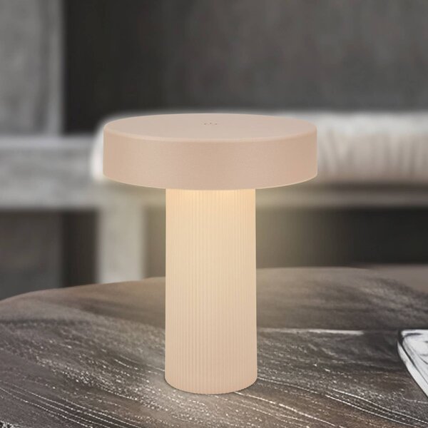 Briloner lampa stołowa LED Bito, beżowa/beżowa, wysokość 20 cm, IP44 możliwość ściemniania, salon / jadalnia, metal, nowoczesny