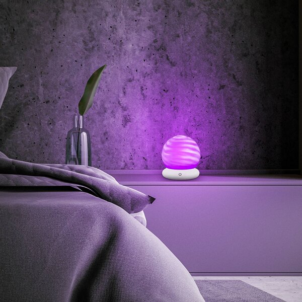 Briloner Lampa stołowa LED LUSTRO, biała, Ø 15 cm, RGBW, touchdim możliwość ściemniania, biały / opal, salon / jadalnia, tworzywo sztuczne, nowoczesny