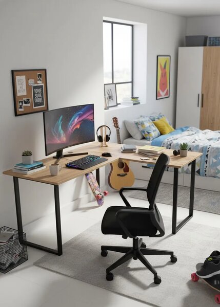 Loftowe biurko w kształcie litery L 90x180x60 dąb craft złoty P4-C70