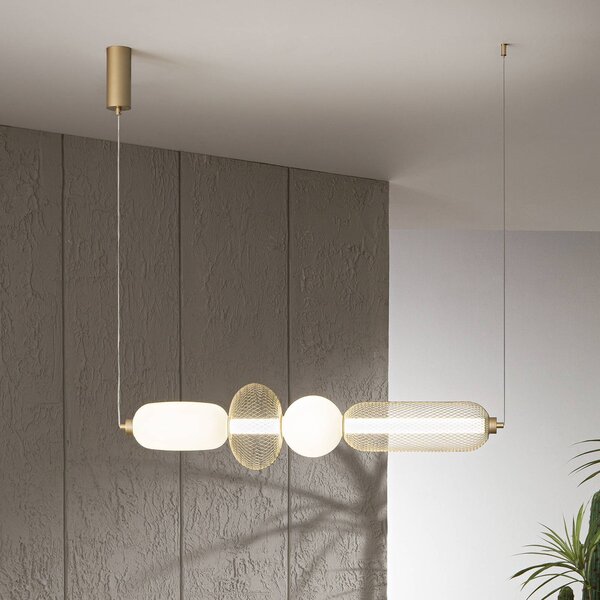 Luce Ambiente Design Lampa wisząca Inkas, mosiężny / złoty, salon / jadalnia, szkło