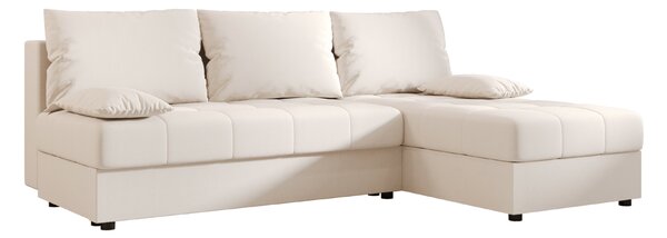 Rozkładana narożna sofa VENORIA SLIM 200x143 cm, kremowa, uniwersalna + 2 poduszki GRATIS