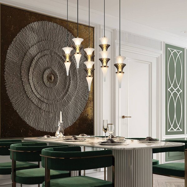 Viokef Lampa wisząca szklana Venera, biały / opal, salon / jadalnia, szkło