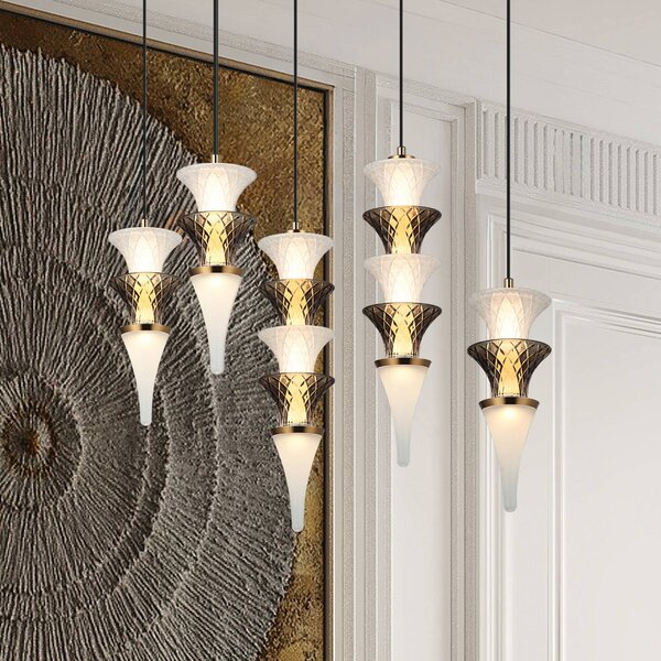 Viokef Lampa wisząca szklana Venera, biały / opal, salon / jadalnia, szkło