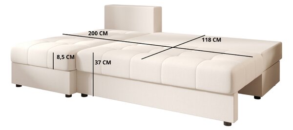 Rozkładana narożna sofa VENORIA SLIM 200x143 cm, beżowa, uniwersalna + 2 poduszki GRATIS