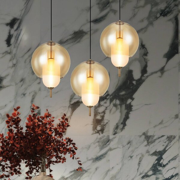 Viokef Lampa wisząca szklana Adol, aluminiowy / szary / cynkowy, salon / jadalnia, szkło