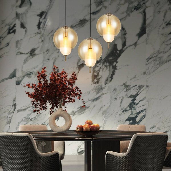 Viokef Lampa wisząca szklana Adol, aluminiowy / szary / cynkowy, salon / jadalnia, szkło