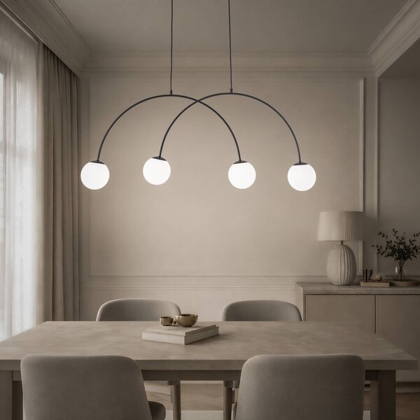 Lampa wisząca szklana Nova Domiluce, możliwość ściemniania, czarny, salon / jadalnia, metal, nowoczesny