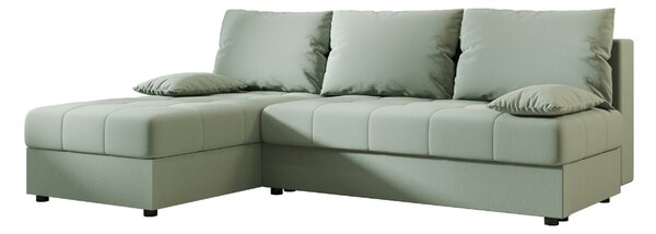 Rozkładana narożna sofa VENORIA SLIM 200x143 cm, jasnozielona, uniwersalna + 2 poduszki GRATIS