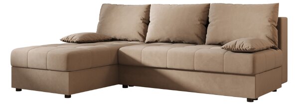 Rozkładana narożna sofa VENORIA SLIM 200x143 cm, beżowa, uniwersalna + 2 poduszki GRATIS