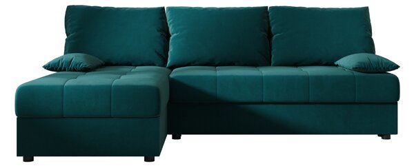 Rozkładana narożna sofa VENORIA SLIM 200x143 cm, petrolowa, uniwersalna + 2 poduszki GRATIS
