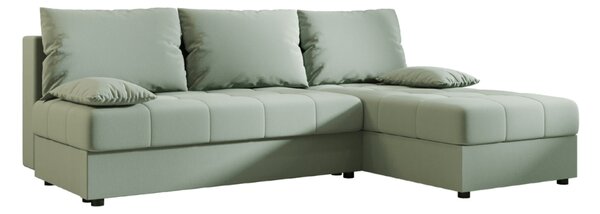 Rozkładana narożna sofa VENORIA SLIM 200x143 cm, jasnozielona, uniwersalna + 2 poduszki GRATIS