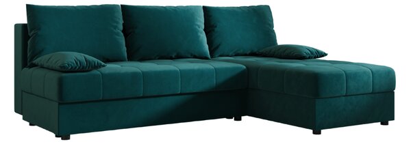 Rozkładana narożna sofa VENORIA SLIM 200x143 cm, petrolowa, uniwersalna + 2 poduszki GRATIS