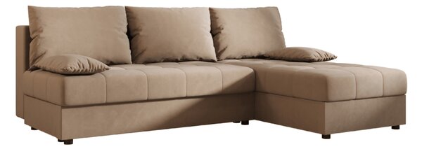 Rozkładana narożna sofa VENORIA SLIM 200x143 cm, beżowa, uniwersalna + 2 poduszki GRATIS