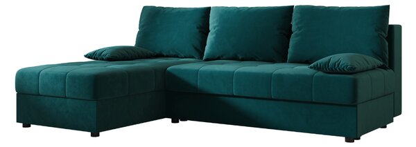 Rozkładana narożna sofa VENORIA SLIM 200x143 cm, petrolowa, uniwersalna + 2 poduszki GRATIS