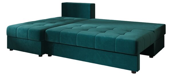 Rozkładana narożna sofa VENORIA SLIM 200x143 cm, petrolowa, uniwersalna + 2 poduszki GRATIS