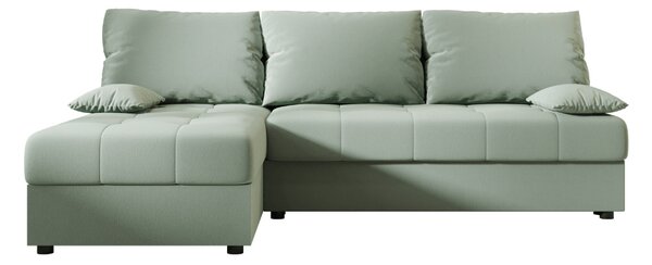 Rozkładana narożna sofa VENORIA SLIM 200x143 cm, jasnozielona, uniwersalna + 2 poduszki GRATIS