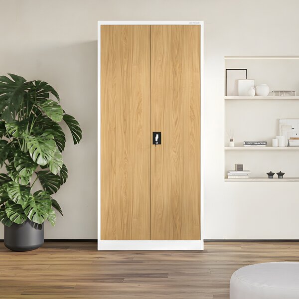Szafa biurowa metalowa wysoka na dokumenty biała/złoty dąb, 900x1950x400 mm: JAN H Eco Design