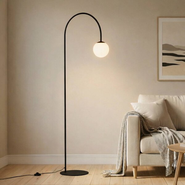 Lampa łukowa - lampa stojąca Nova Domiluce, czarny, salon / jadalnia, metal, nowoczesny