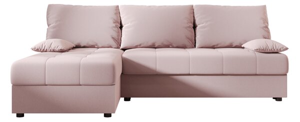Rozkładana narożna sofa VENORIA SLIM 200x143 cm, pudroworóżowa, uniwersalna + 2 poduszki GRATIS