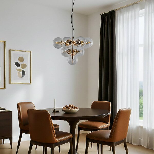 Lampa wisząca szklana Zumba Domiluce, możliwość ściemniania, mosiężny / złoty, salon / jadalnia, metal, nowoczesny