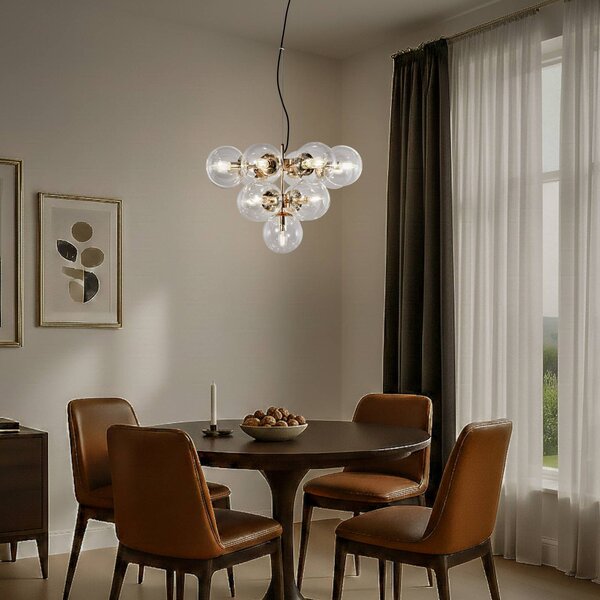 Lampa wisząca szklana Zumba Domiluce, możliwość ściemniania, mosiężny / złoty, salon / jadalnia, metal, nowoczesny