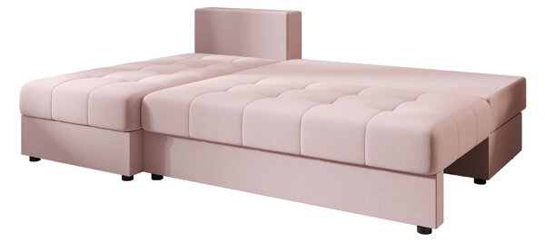 Rozkładana narożna sofa VENORIA SLIM 200x143 cm, pudroworóżowa, uniwersalna + 2 poduszki GRATIS