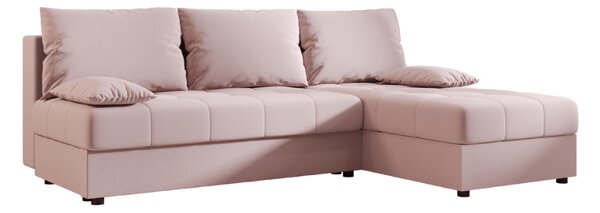 Rozkładana narożna sofa VENORIA SLIM 200x143 cm, pudroworóżowa, uniwersalna + 2 poduszki GRATIS