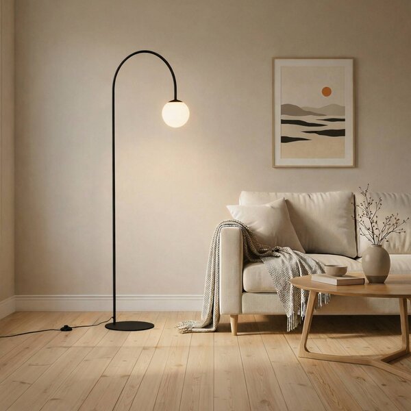 Lampa łukowa - lampa stojąca Nova Domiluce, czarny, salon / jadalnia, metal, nowoczesny