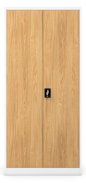 Szafa biurowa metalowa wysoka na dokumenty biała/złoty dąb, 900x1950x400 mm: JAN H Eco Design